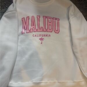 SHEIN White Sweatshirt with Pink Malibu Print